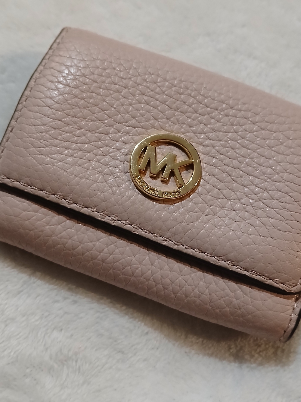 Michael Kors Blush Pink Pebbled Leather Compact Wallet with Gold Logo